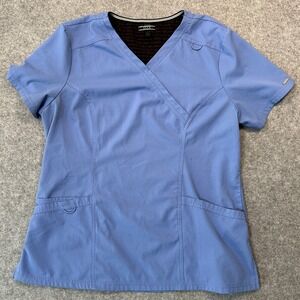 Elle V-Neck Scrub Top Size Large Blue Performance Stretch Fabric